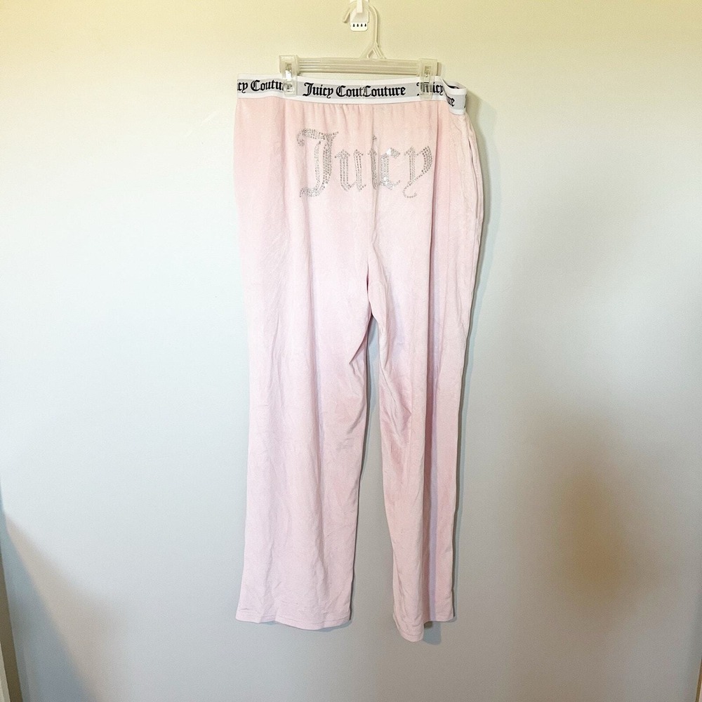 Juicy Couture- Embellished "Juicy" pink velour‎ pants women's size XL